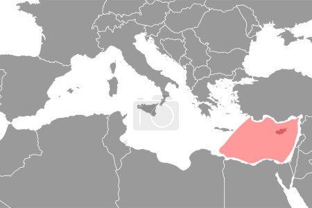 Ilustración de Chipre Mar en el mapa del mundo. Ilustración vectorial. - Imagen libre de derechos