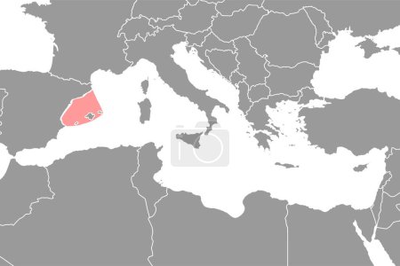 Ilustración de Mar Balear en el mapa del mundo. Ilustración vectorial. - Imagen libre de derechos