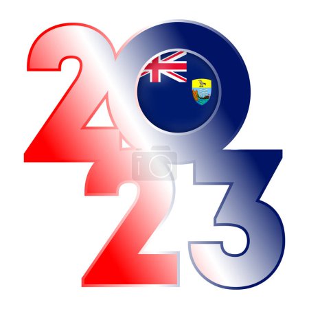 Téléchargez les illustrations : Happy New Year 2023 banner with Saint Helena, Ascension and Tristan da Cunha flag inside. Vector illustration. - en licence libre de droit