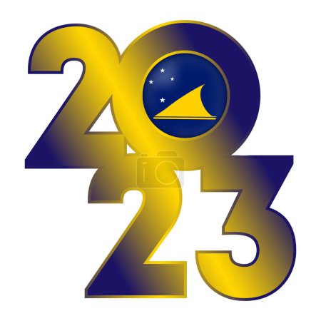 Téléchargez les illustrations : Happy New Year 2023 banner with Tokelau flag inside. Vector illustration. - en licence libre de droit
