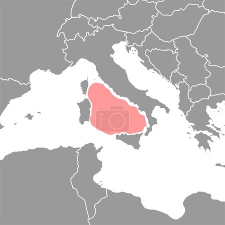 Ilustración de Mar Tirreno en el mapa del mundo. Ilustración vectorial. - Imagen libre de derechos