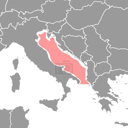 Ilustración de Mar Adriático en el mapa del mundo. Ilustración vectorial. - Imagen libre de derechos