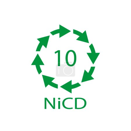 Téléchargez les illustrations : Recyclage des piles code 10 NiCD. Illustration vectorielle - en licence libre de droit