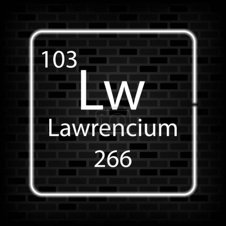 Ilustración de Lawrencium símbolo de neón. Elemento químico de la tabla periódica. Ilustración vectorial. - Imagen libre de derechos