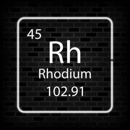 Illustration for Rhodium neon symbol. Chemical element of the periodic table. Vector illustration. - Royalty Free Image