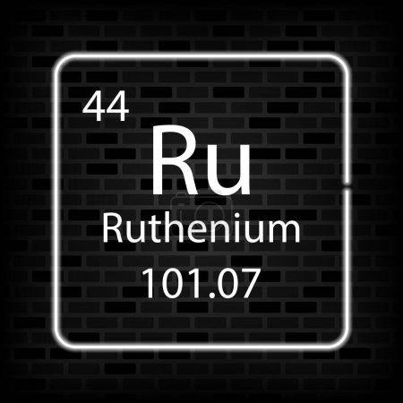 Illustration for Ruthenium neon symbol. Chemical element of the periodic table. Vector illustration. - Royalty Free Image
