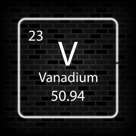 Téléchargez les illustrations : Symbole néon vanadium. Élément chimique du tableau périodique. Illustration vectorielle. - en licence libre de droit