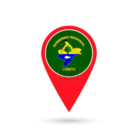 Illustration for Map pointer with Department of Loreto Flag. Peru. Vector Illustration. - Royalty Free Image