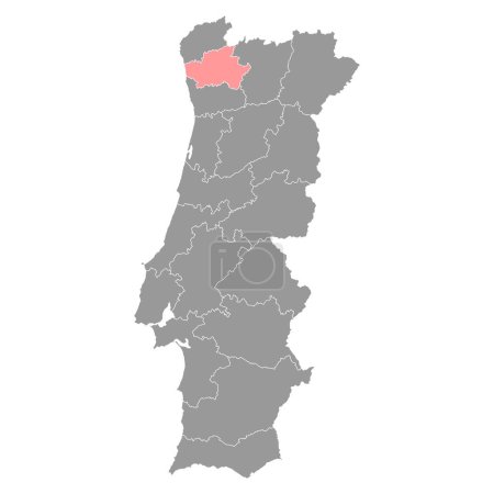 Ilustración de Mapa de Braga, Distrito de Portugal. Ilustración vectorial. - Imagen libre de derechos
