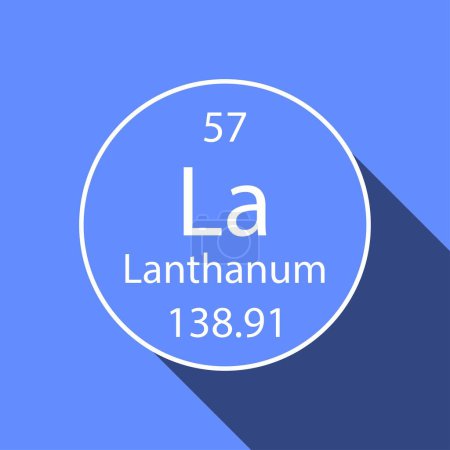 Illustration for Lanthanum symbol with long shadow design. Chemical element of the periodic table. Vector illustration. - Royalty Free Image