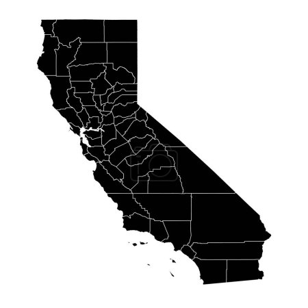 Téléchargez les illustrations : Carte de l'état de Californie avec comtés. Illustration vectorielle. - en licence libre de droit