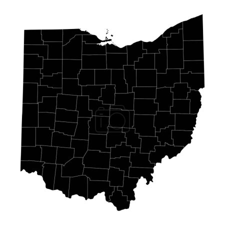 Ilustración de Mapa estatal de Ohio con condados. Ilustración vectorial. - Imagen libre de derechos