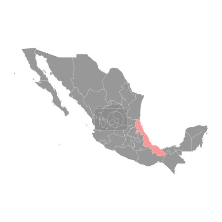 Mapa del estado de Veracruz, división administrativa del país de México. Ilustración vectorial.