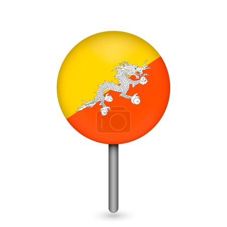 Illustration for Map pointer with contry Bhutan. Bhutan flag. Vector illustration. - Royalty Free Image