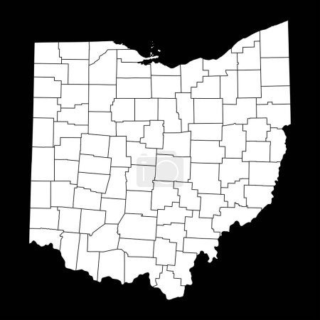 Carte de l'Ohio avec comtés. Illustration vectorielle.