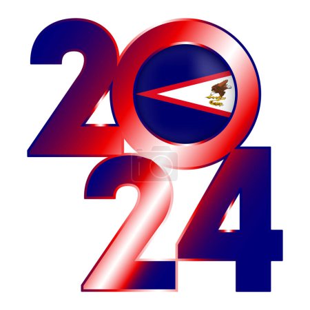 Ilustración de Feliz Año Nuevo 2024 bandera con bandera de Samoa Americana en el interior. Ilustración vectorial. - Imagen libre de derechos