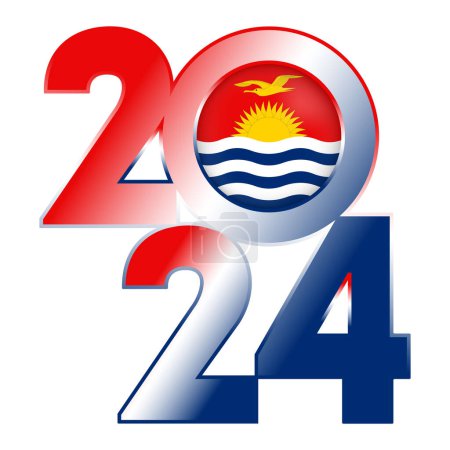 Ilustración de Feliz Año Nuevo 2024 banner con bandera Kiribati en el interior. Ilustración vectorial. - Imagen libre de derechos