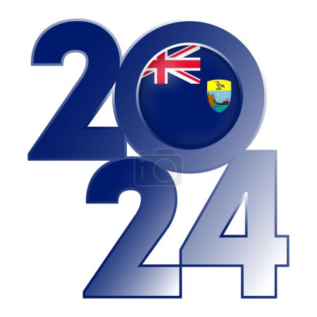 Téléchargez les illustrations : Bonne année 2024 bannière avec Sainte-Hélène, Ascension et drapeau Tristan da Cunha à l'intérieur. Illustration vectorielle. - en licence libre de droit