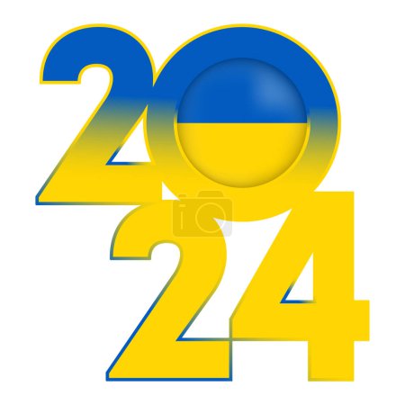 Ilustración de Feliz Año Nuevo 2024 bandera con bandera de Ucrania en el interior. Ilustración vectorial. - Imagen libre de derechos