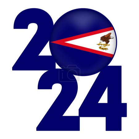 Ilustración de Feliz Año Nuevo 2024 bandera con bandera de Samoa Americana en el interior. Ilustración vectorial. - Imagen libre de derechos