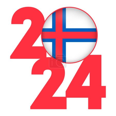 Illustration for Happy New Year 2024 banner with Faroe Islands flag inside. Vector illustration. - Royalty Free Image