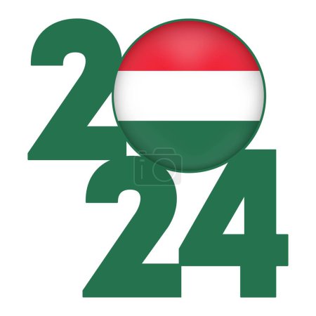 Ilustración de Feliz Año Nuevo 2024 bandera con bandera de Hungría en el interior. Ilustración vectorial. - Imagen libre de derechos