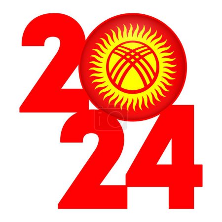 Téléchargez les illustrations : Bonne année 2024 bannière avec drapeau kirghize à l'intérieur. Illustration vectorielle. - en licence libre de droit