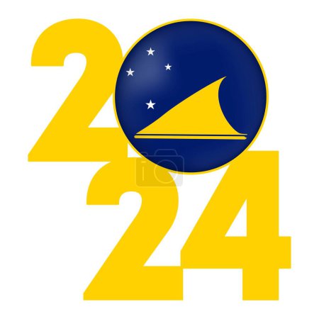 Téléchargez les illustrations : Bonne année 2024 bannière avec drapeau Tokelau à l'intérieur. Illustration vectorielle. - en licence libre de droit