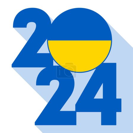 Ilustración de Feliz Año Nuevo 2024 bandera de sombra larga con bandera de Ucrania en el interior. Ilustración vectorial. - Imagen libre de derechos