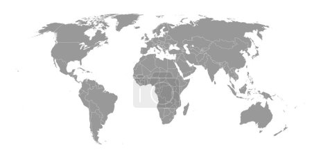 Detailed gray world map. Vector illustration.