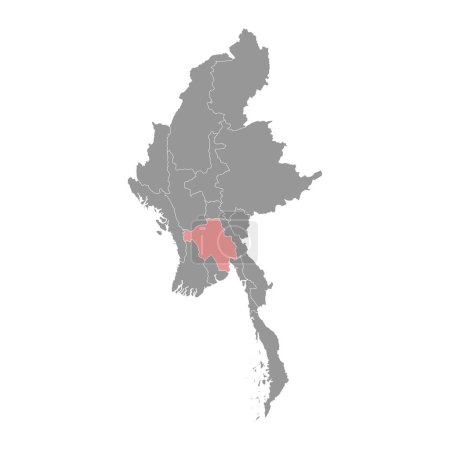 Illustration for Bago region map, administrative division of Myanmar. Vector illustration. - Royalty Free Image