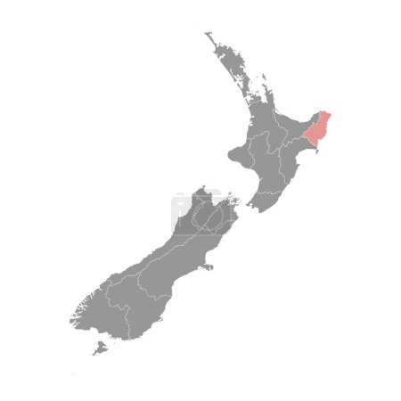 Téléchargez les illustrations : Carte de la région de Gisborne, division administrative de la Nouvelle-Zélande. Illustration vectorielle. - en licence libre de droit