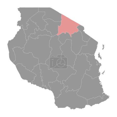 Illustration pour Carte de la région d'Arusha, division administrative de la Tanzanie. Illustration vectorielle. - image libre de droit