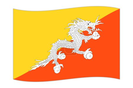 Waving flag of the country Bhutan. Vector illustration.