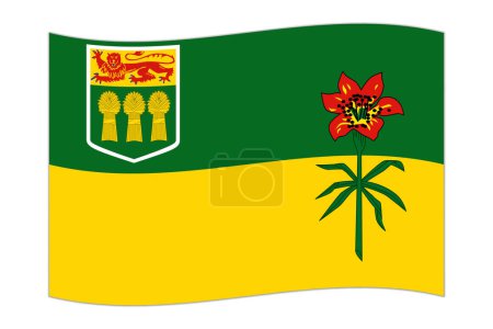ondeando la bandera de Saskatchewan, provincia de Canadá. Ilustración vectorial.