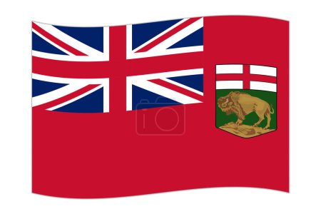 ondeando la bandera de Manitoba, provincia de Canadá. Ilustración vectorial.