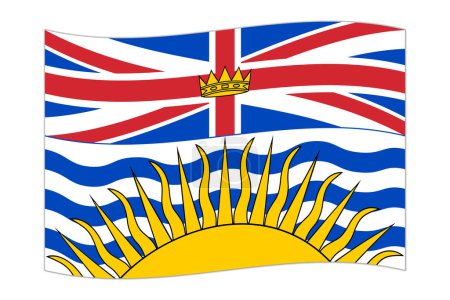 ondeando la bandera de Columbia Británica, provincia de Canadá. Ilustración vectorial.