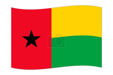 Waving flag of the country Guinea Bissau. Vector illustration.