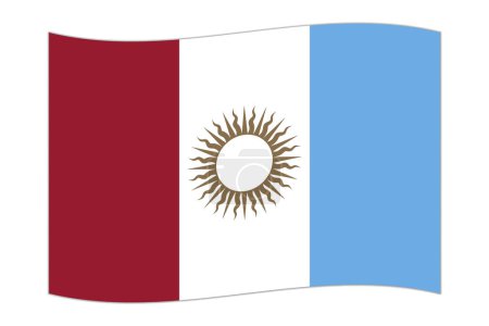 Bandera ondeante de Córdoba, división administrativa de Argentina. Ilustración vectorial.