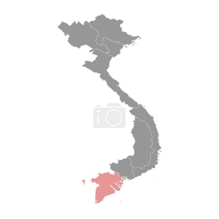 Karte des Mekong-Deltas, Verwaltungsgliederung Vietnams. Vektorillustration.