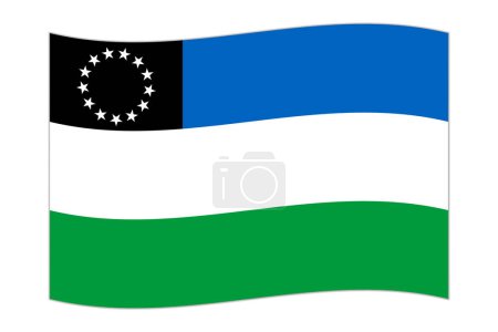 Bandera ondeante de Río Negro, división administrativa de Argentina. Ilustración vectorial.
