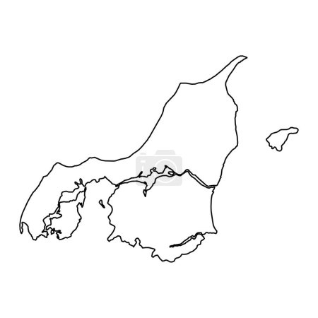 Carte de la région du Jutland du Nord, division administrative du Danemark. Illustration vectorielle.