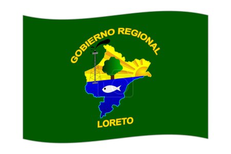 Bandera ondeante del Departamento de Loreto, división administrativa del Perú. Ilustración vectorial.