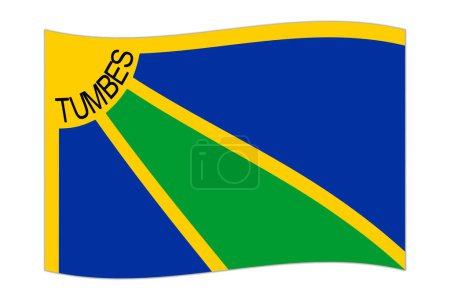Waving flag of Department of Tumbes, administrative division of Peru. Vector illustration.