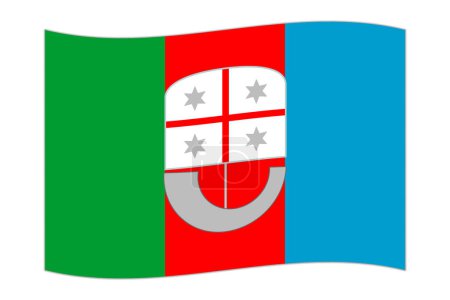 Waving flag of Liguria region, administrative division of Italy. Vector illustration.