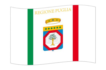Waving flag of Apulia region, administrative division of Italy. Vector illustration.