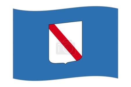 Waving flag of Campania region, administrative division of Italy. Vector illustration.