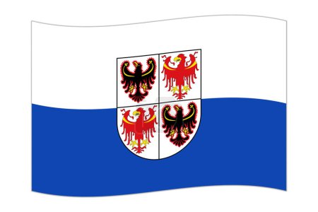 Waving flag of Trentino Alto Adige region, administrative division of Italy. Vector illustration.