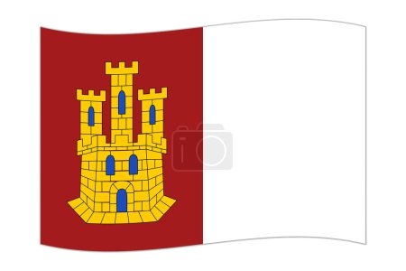 Illustration for Waving flag of Castilla La Mancha, administrative division of Spain. Vector illustration. - Royalty Free Image