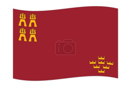 Waving flag of Murcia, administrative division of Spain. Vector illustration.